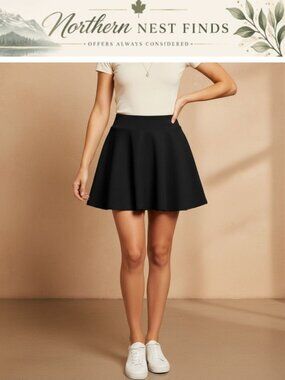 Women's Casual Stretchy Flared Pleated A-Line Midi Skater Skirt